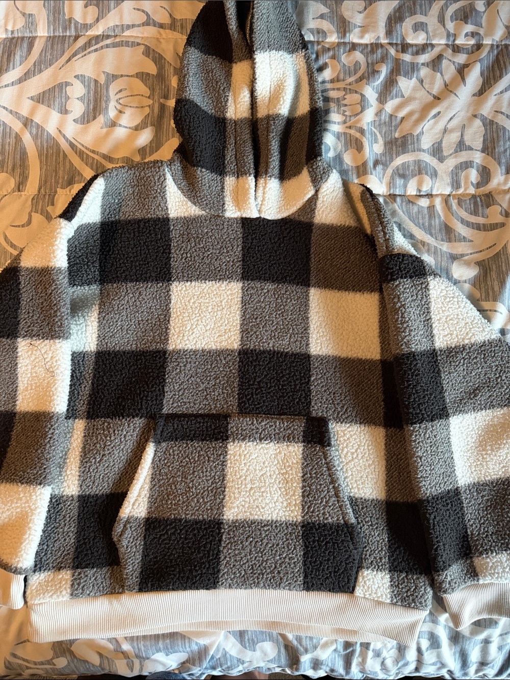 Black & White Buffalo Check Sherpa Hoodie